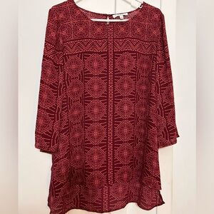 Chaus Red and Pink Patterned Blouse flowy top L